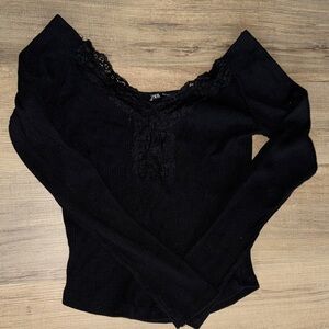Zara Black Off-Shoulder Top with Lace Detail